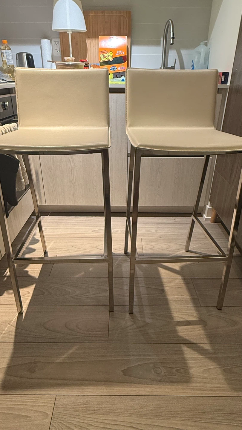 CB2 White Leather Bar/Counter Stools (2) - photo 2