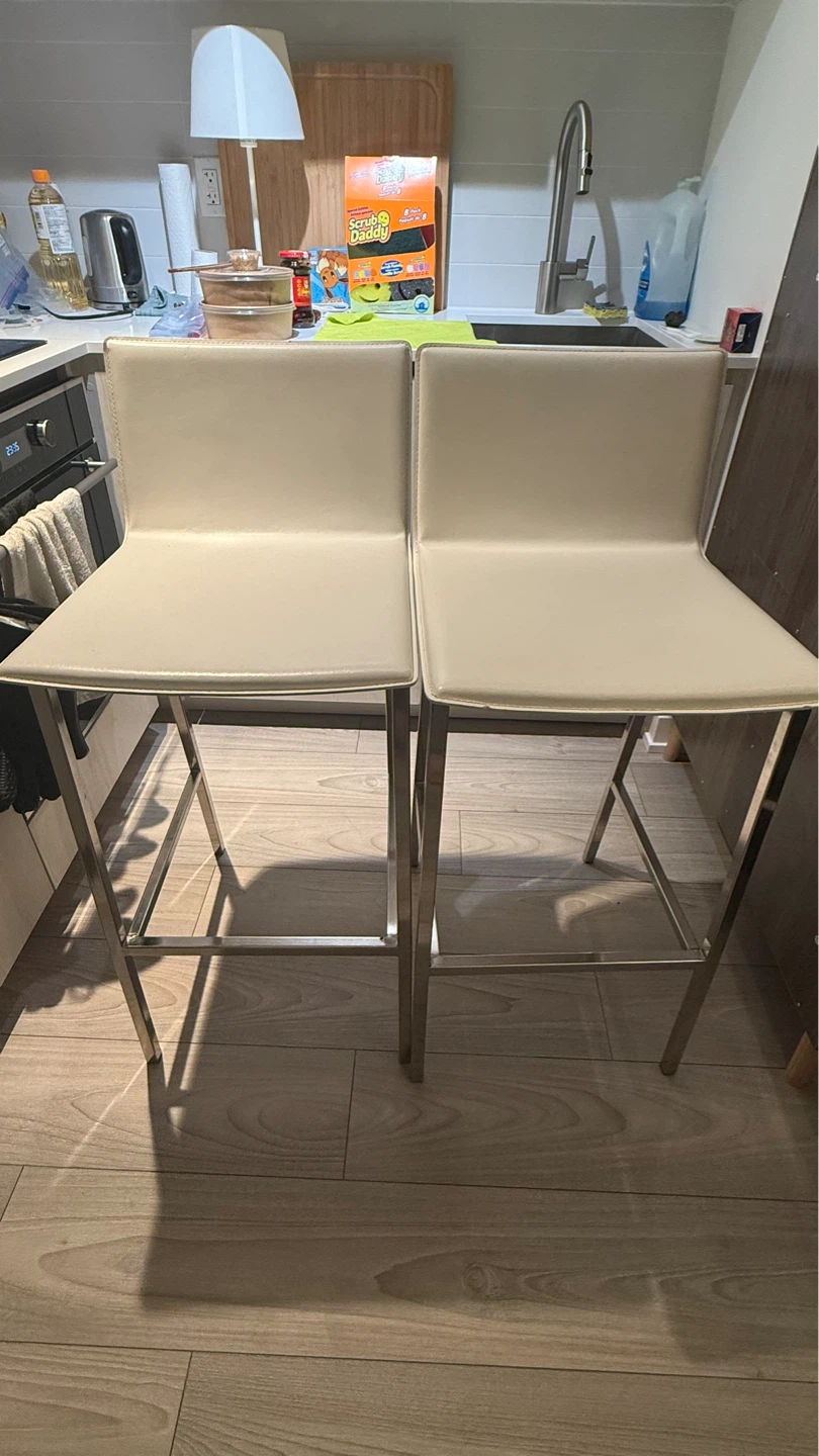 CB2 White Leather Bar/Counter Stools (2) - photo 3