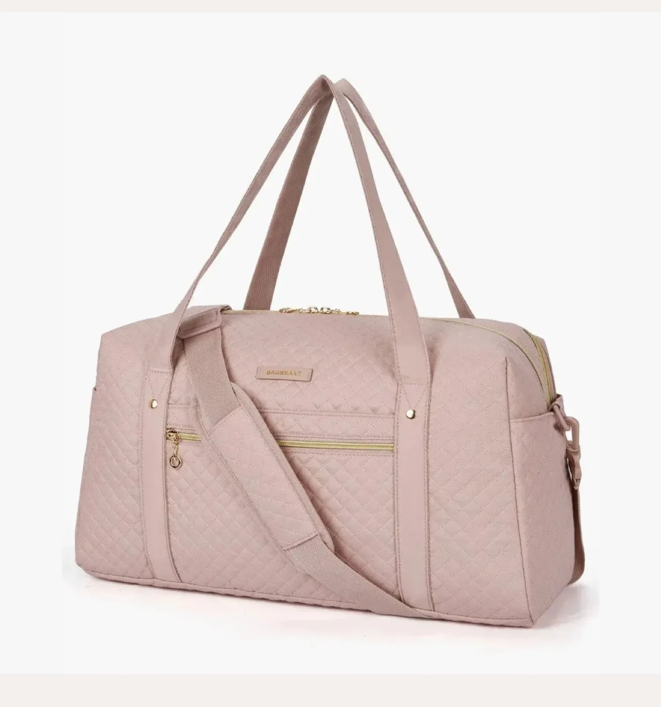 Pink Quilted Weekender Bag with Laptop Compartment