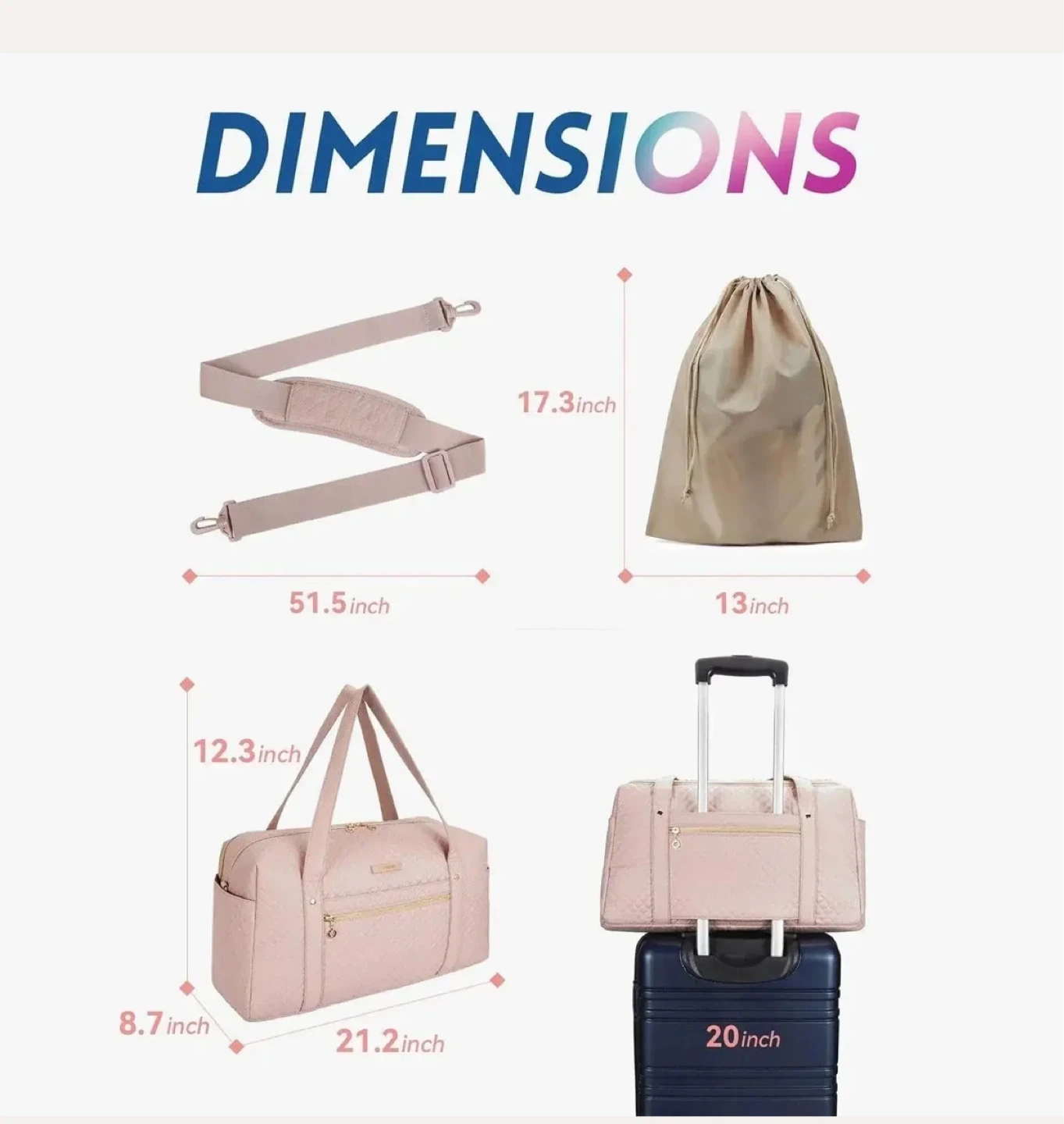 Pink Quilted Weekender Bag with Laptop Compartment - photo 5