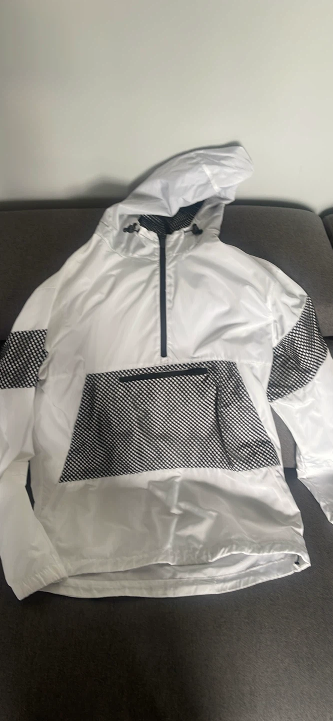 White Anorak Jacket with Checkered Accents