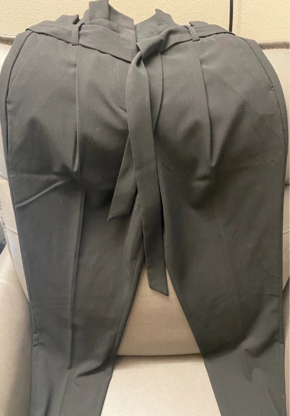 Black Belted Paperbag Waist Pants with tie belt - photo 4