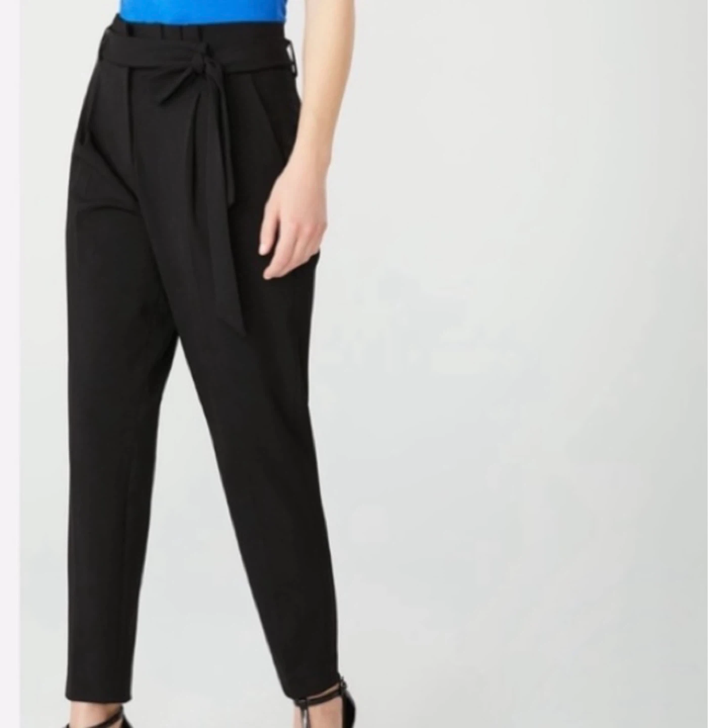 Black Belted Paperbag Waist Pants with tie belt - photo 2