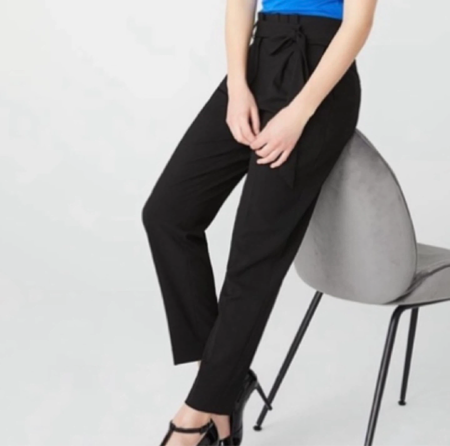 Black Belted Paperbag Waist Pants with tie belt