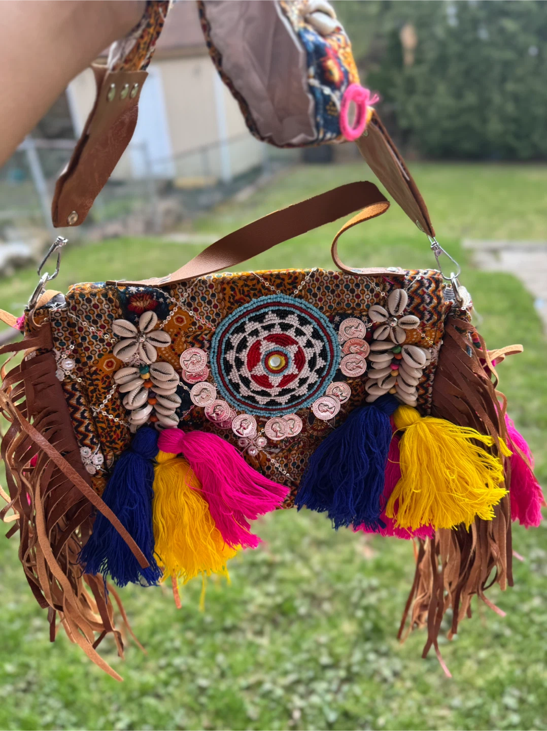 Boho Embroidered Clutch/Crossbody Bag with Tassels & Shells - photo 2
