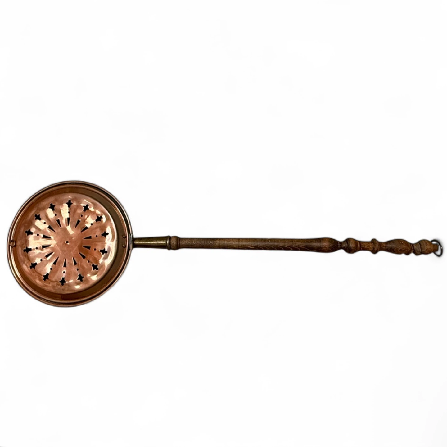 Antique Bed Warmer Copper and Brass Long Turned Wood Handle