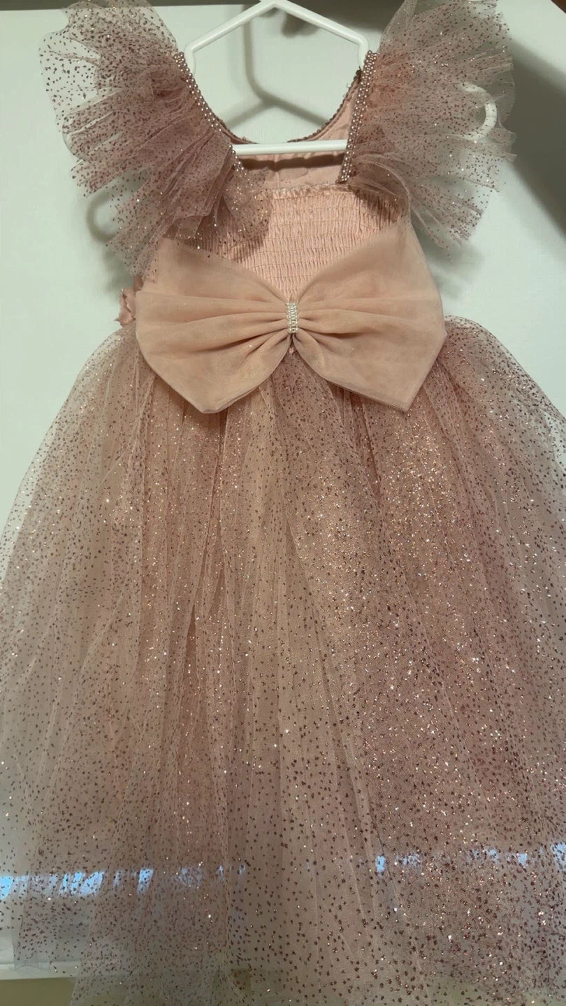Sparkly Pink Tulle Dress with Bow