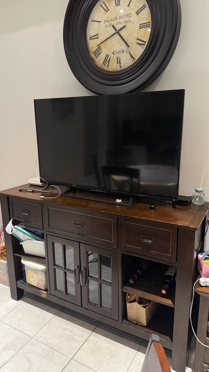 Dark Wood Media Console with Wine Storage