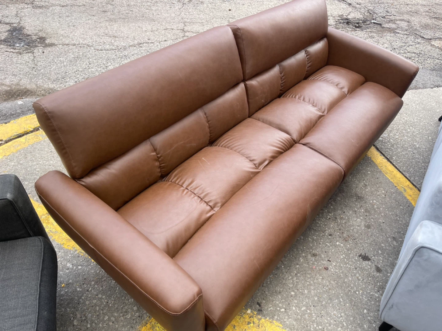 Brown Faux Leather Sofa - photo 2