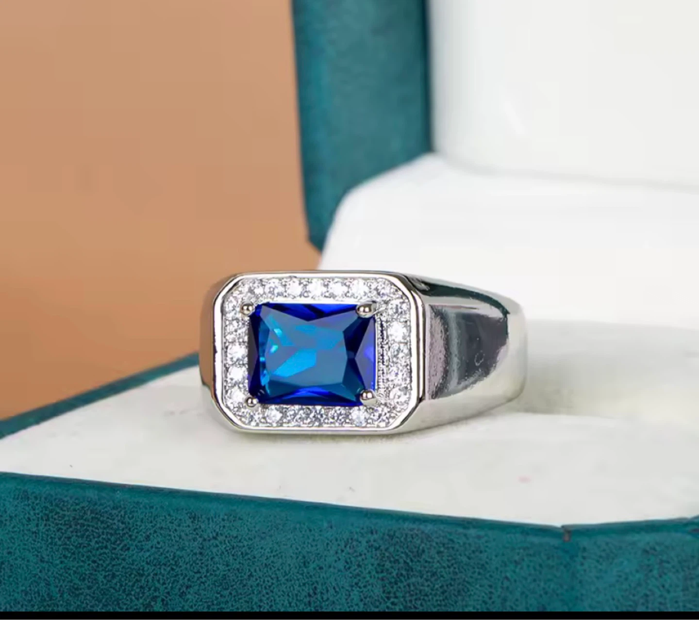 S925 Silver stamp Ring with blue zirgon - photo 5
