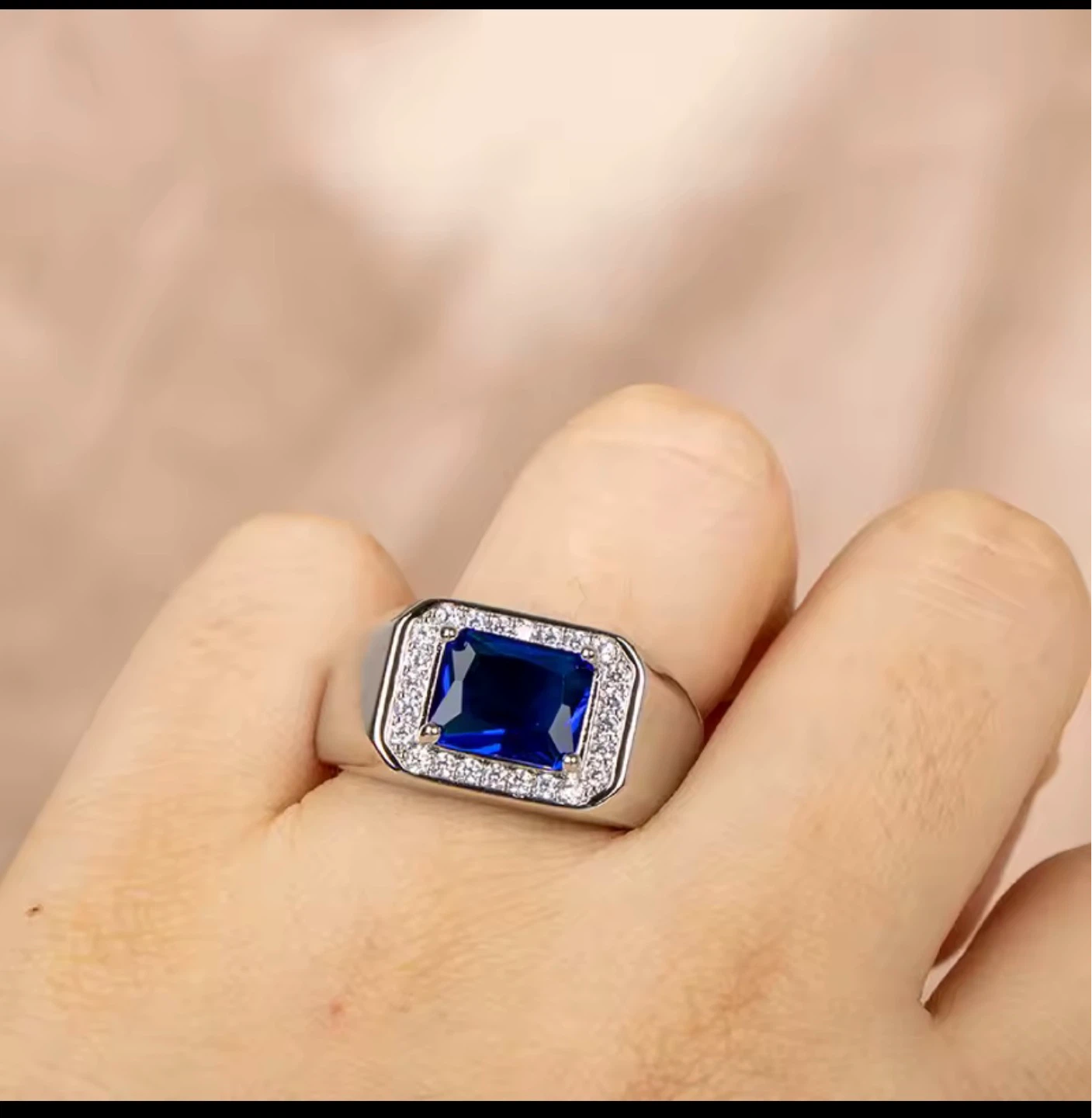 S925 Silver stamp Ring with blue zirgon - photo 2