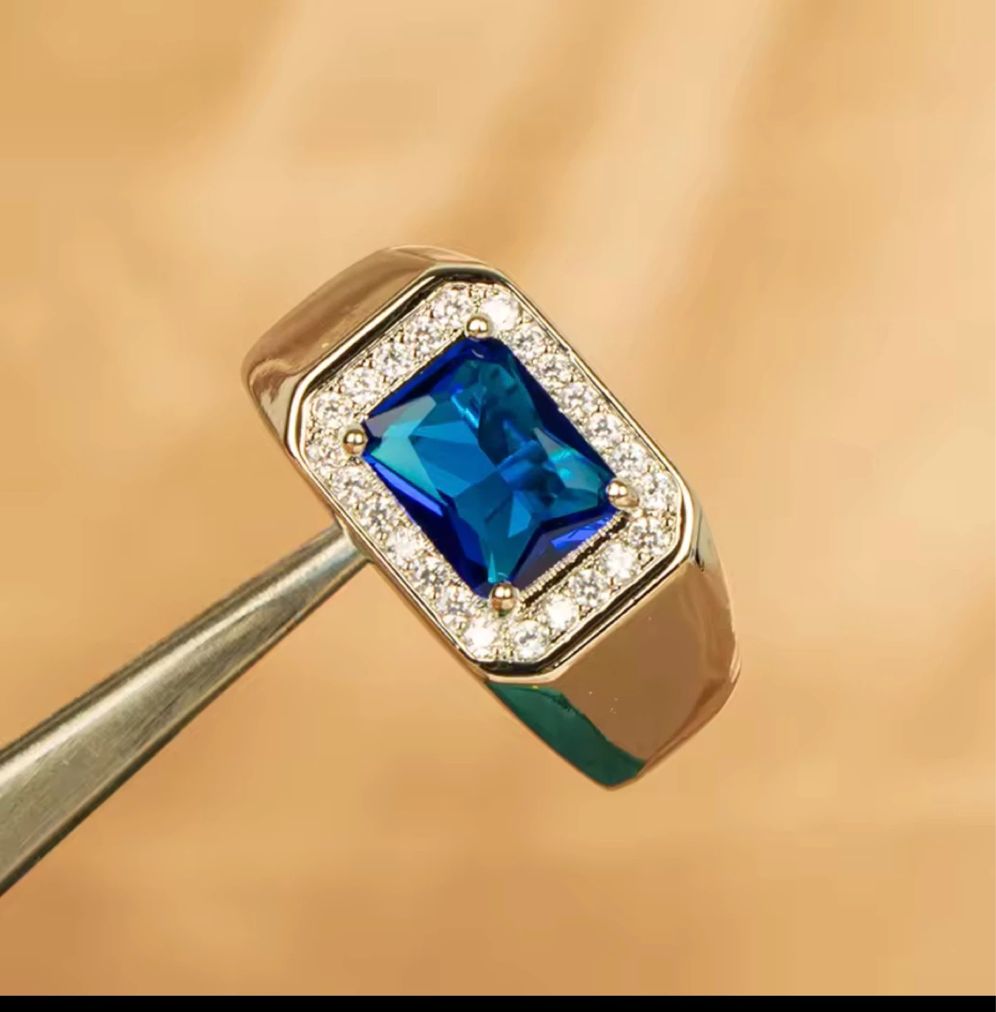 S925 Silver stamp Ring with blue zirgon - photo 3