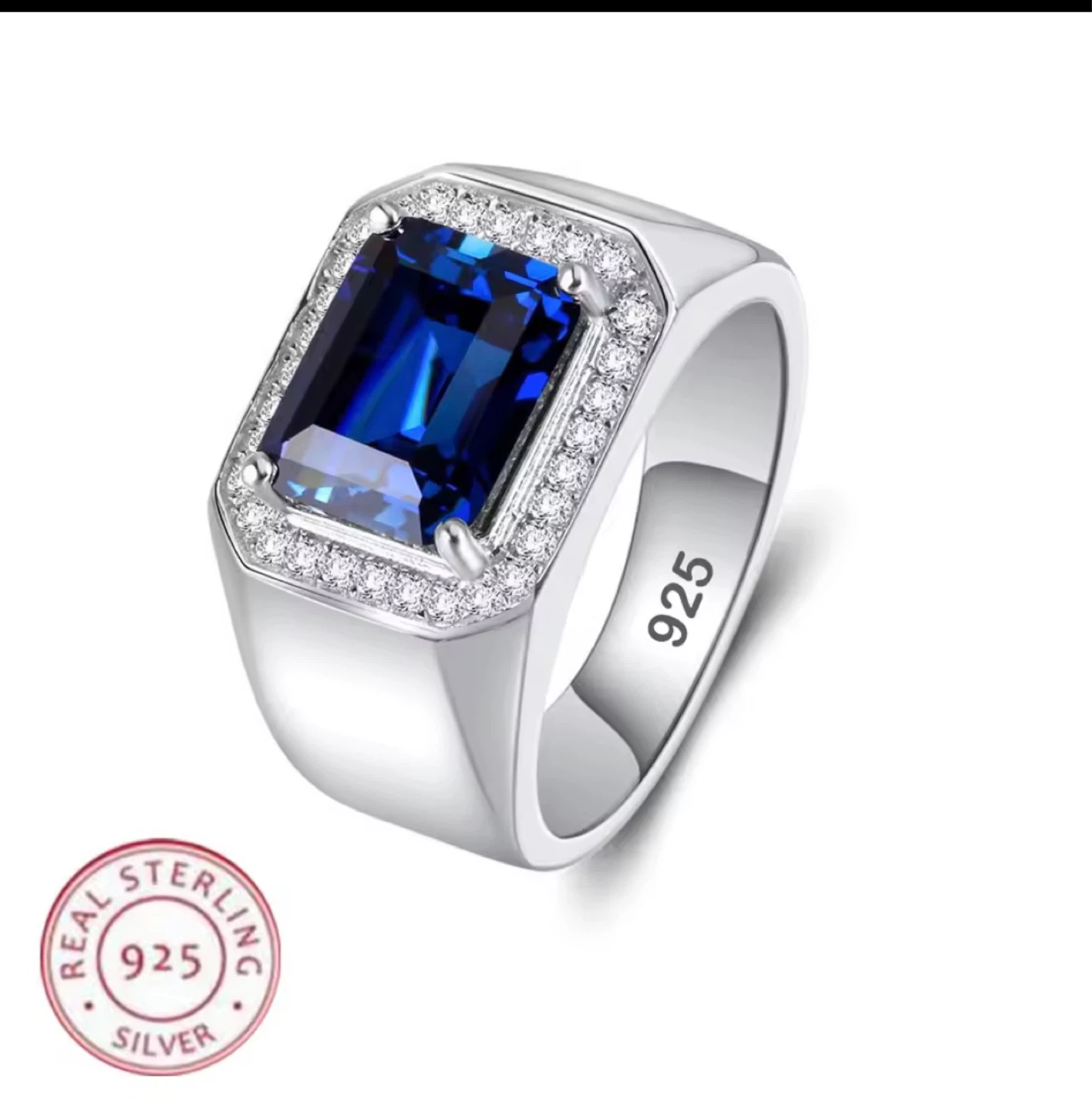 S925 Silver stamp Ring with blue zirgon
