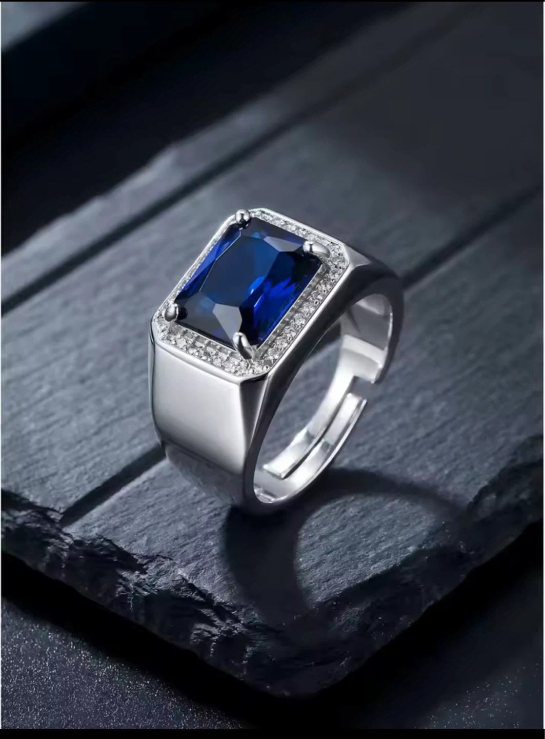 S925 Silver stamp Ring with blue zirgon