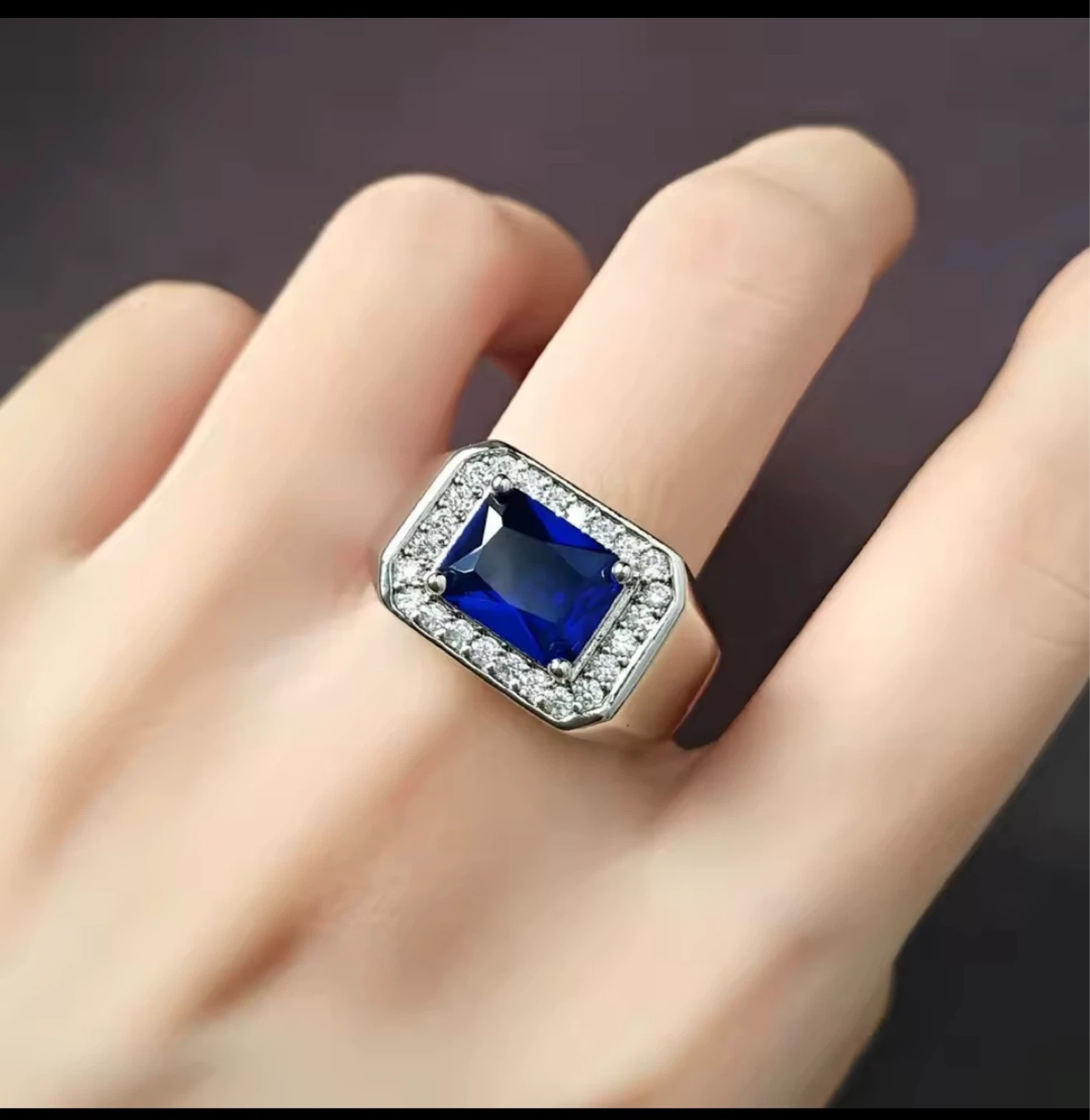 S925 Silver stamp Ring with blue zirgon - photo 3