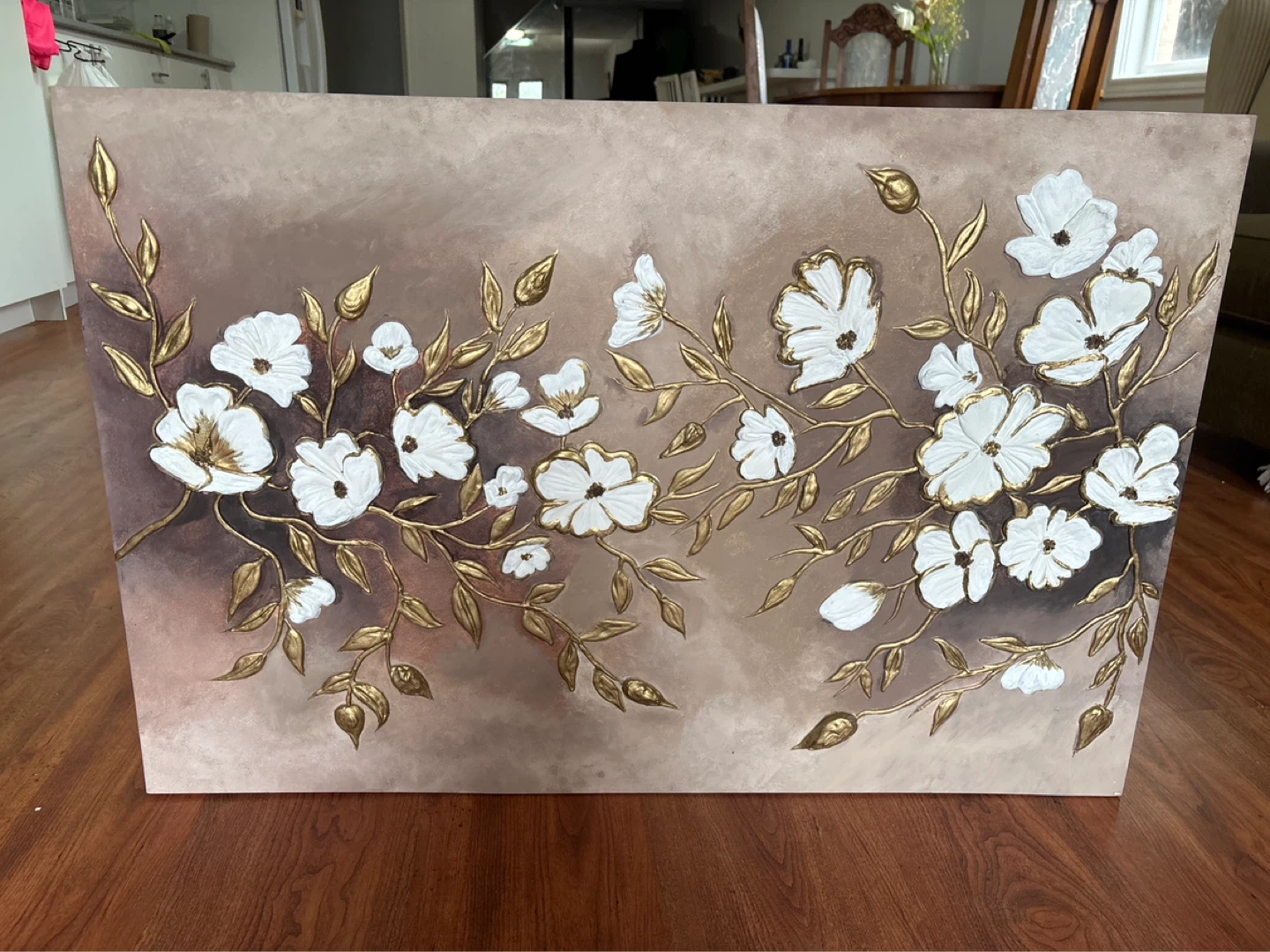 Textured Floral Wall Art - White and Gold - photo 4