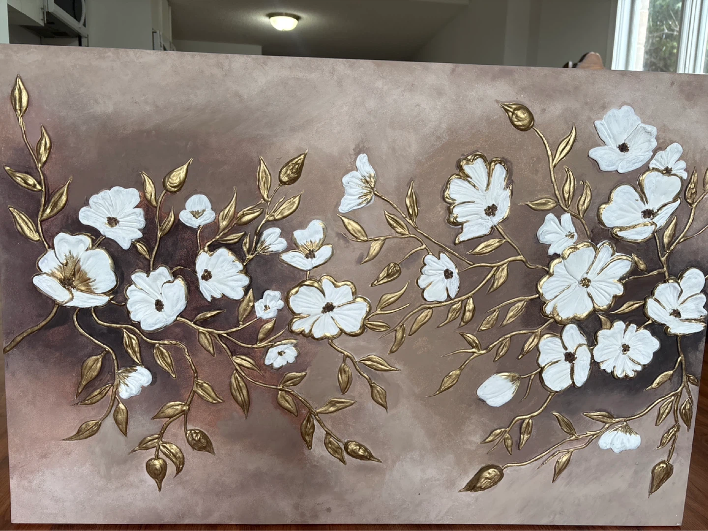 Textured Floral Wall Art - White and Gold - photo 3