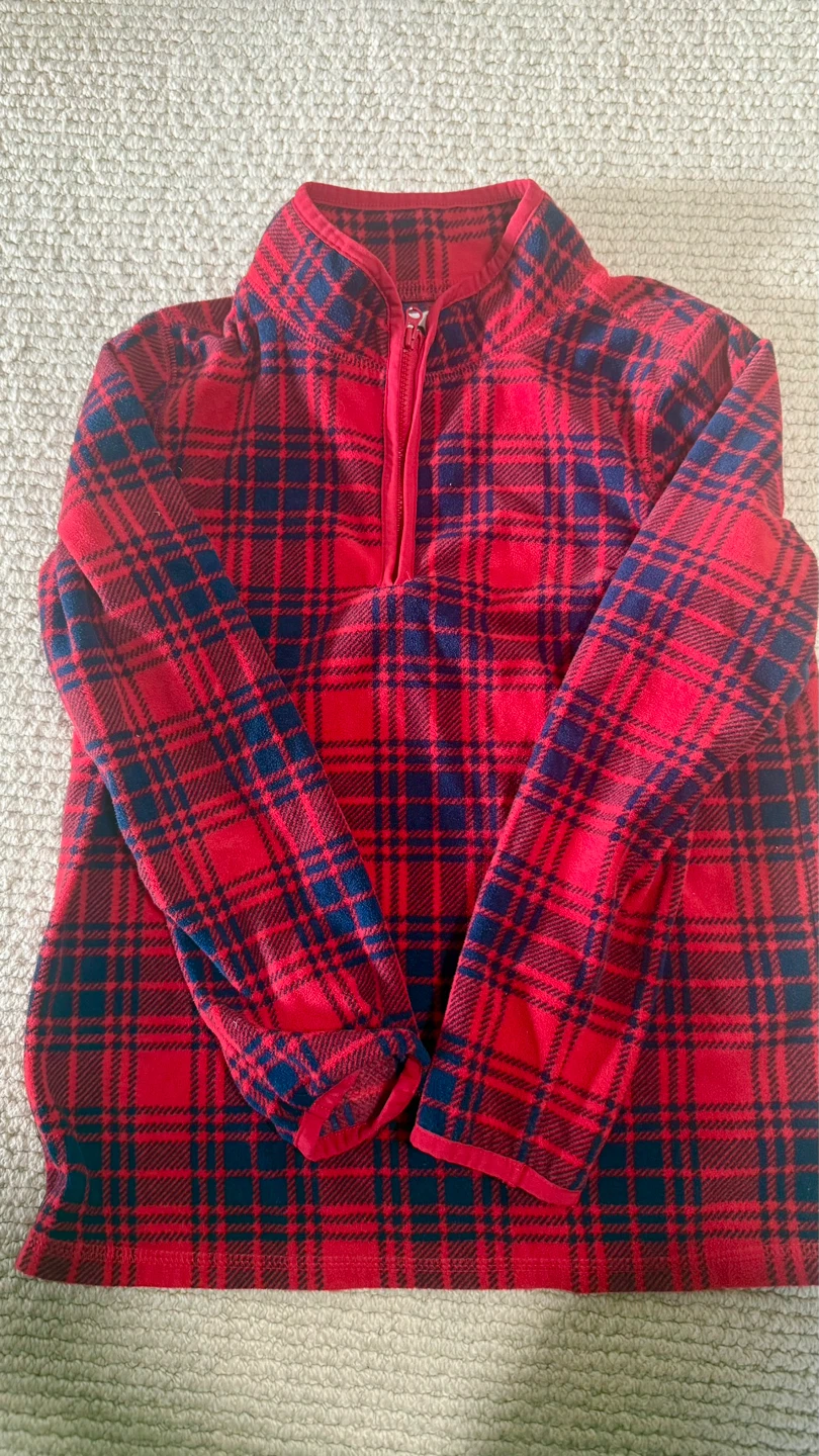 OshKosh B'gosh Red Plaid Fleece sweater half zipper Size 10/10A