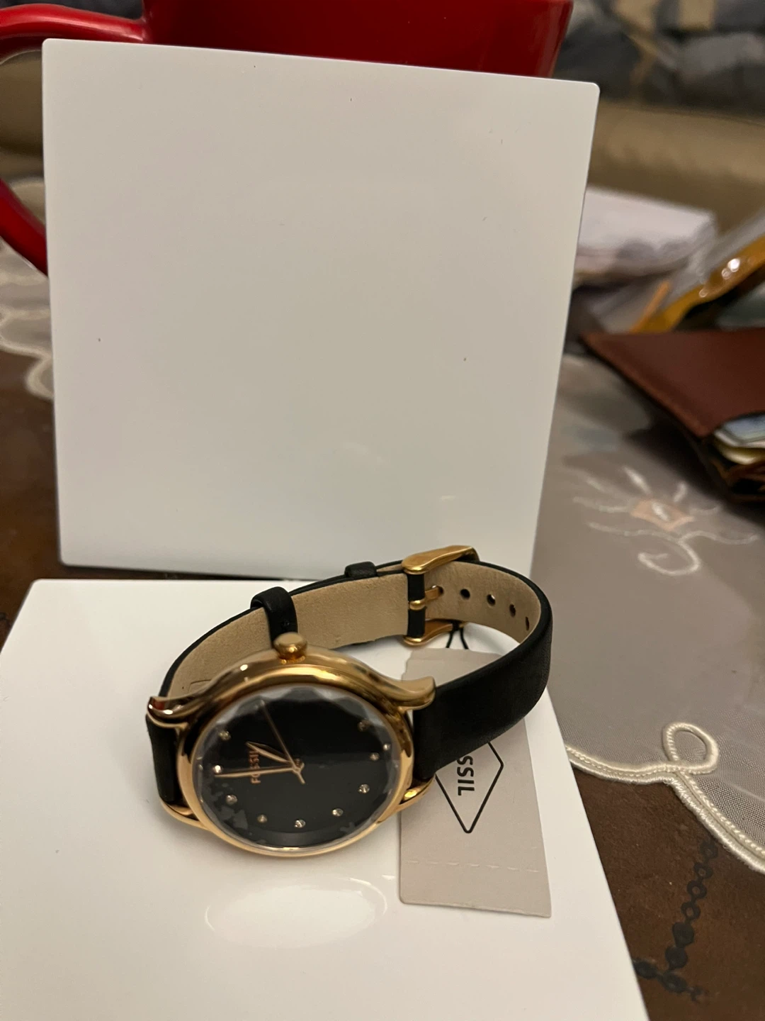 Fossil Watch BQ3446 Gold Tone Black Leather Strap