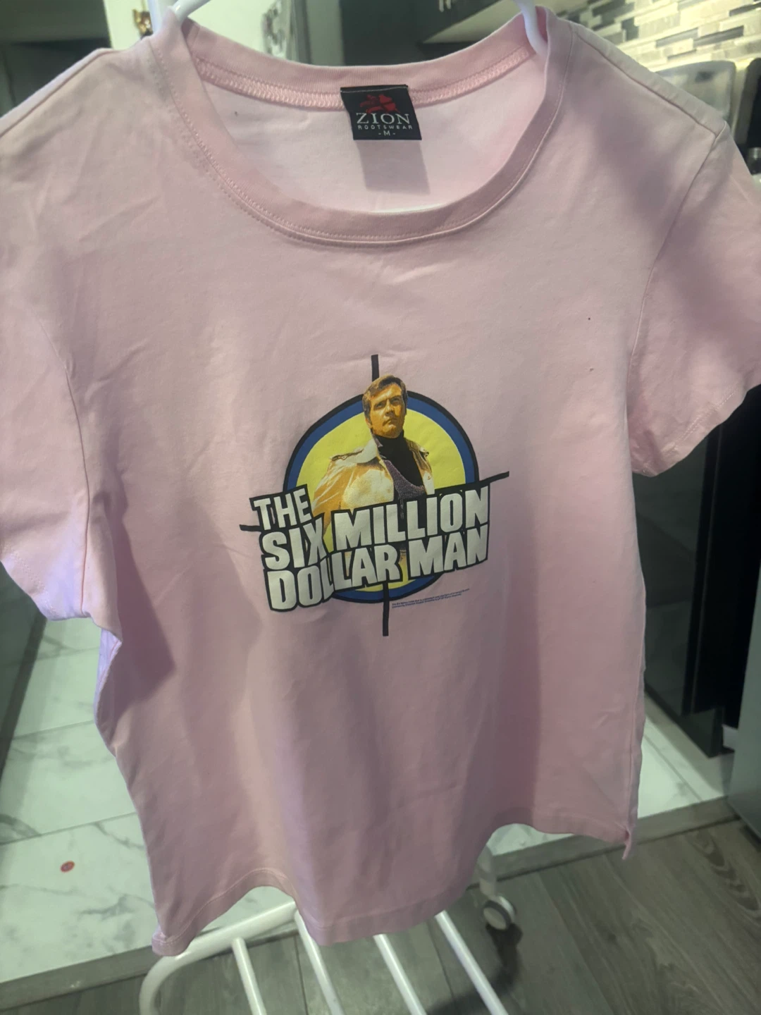 Zion Rootswear The Six Million Dollar Man T-Shirt Pink Size M