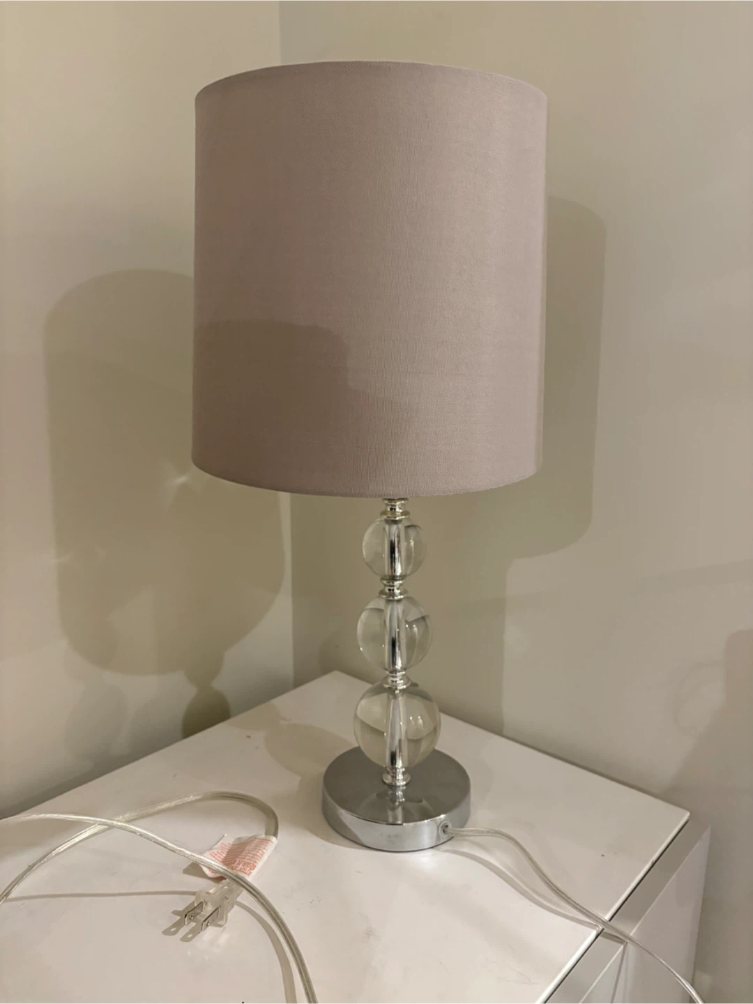 Table Lamp with Crystal Beads and Grey Shade