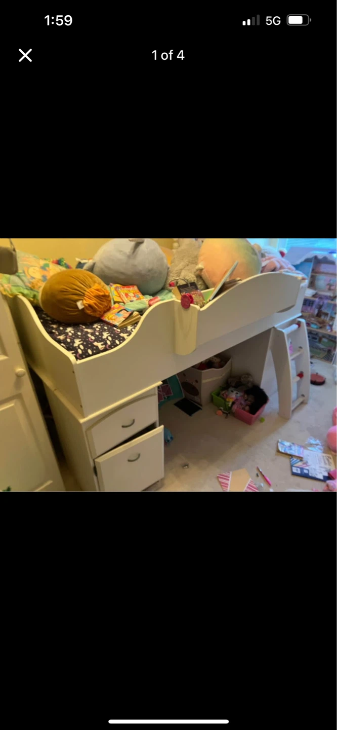 White Loft Bed with Desk and Drawers - photo 4