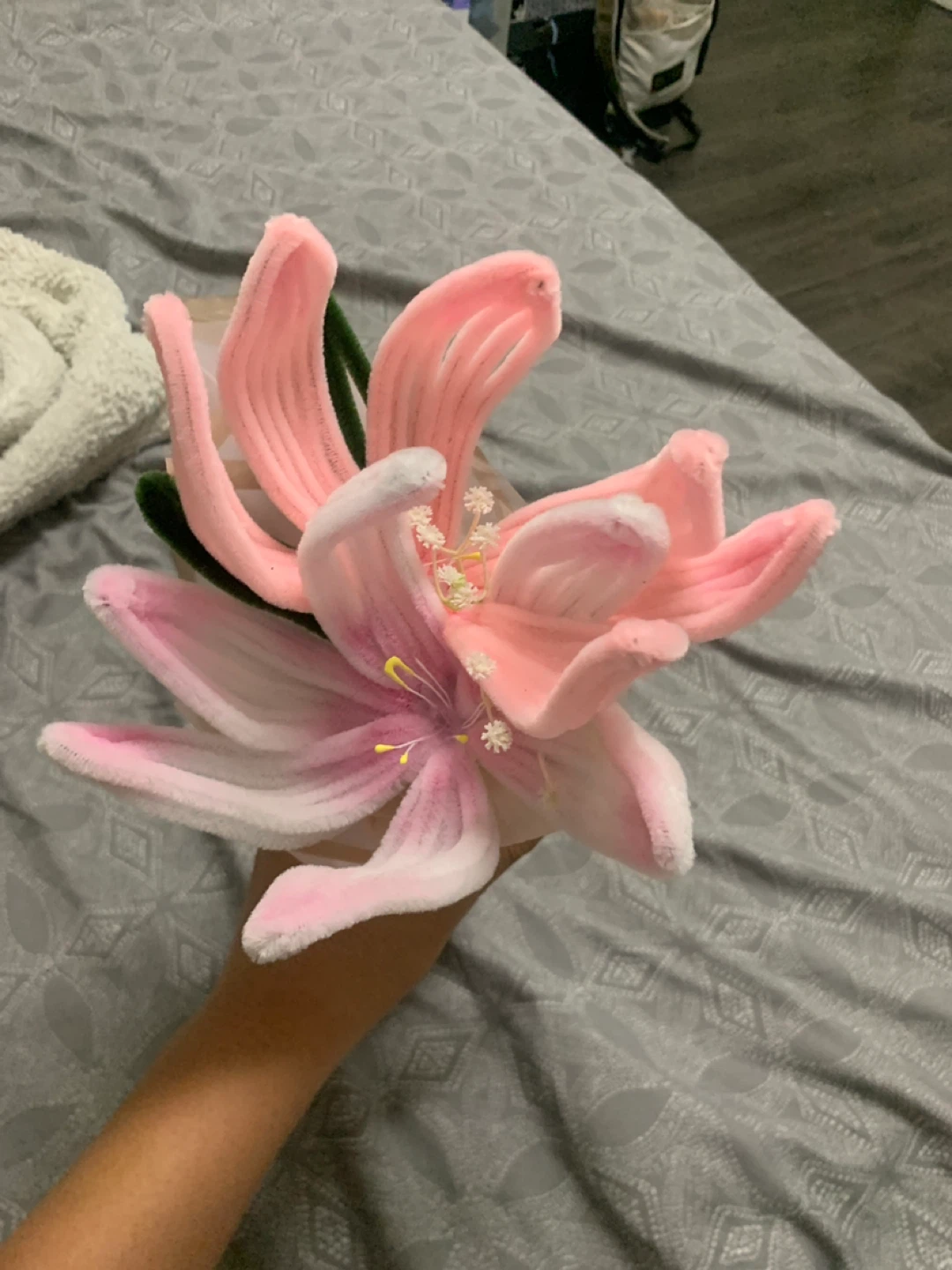 Pink Plush Flower Bouquet- Diy pipe cleaners