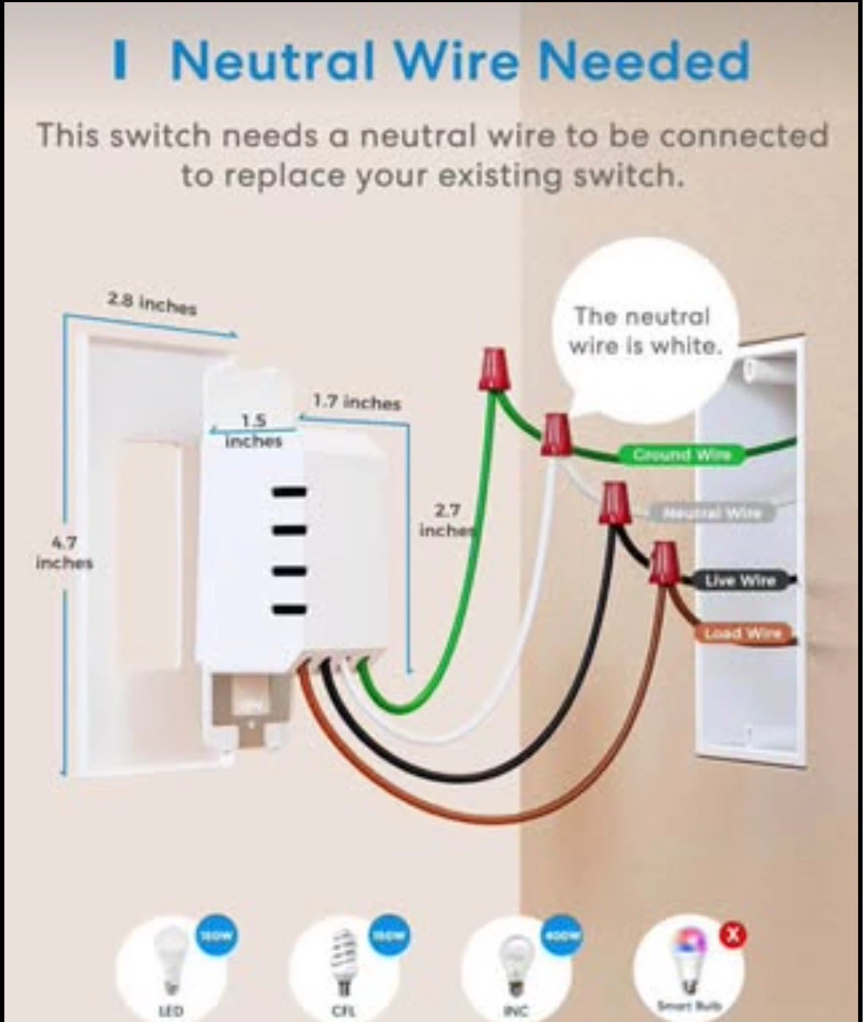 Meross Smart Wi-Fi 3 Way Dimmer Switch Kit MSS570 - photo 2