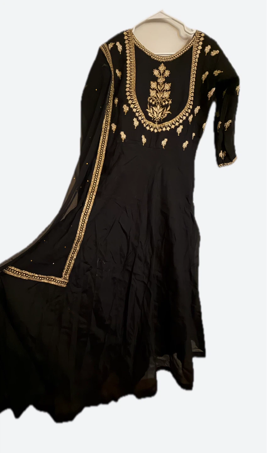 Black Embroidered Anarkali Suit with Dupatta - photo 2