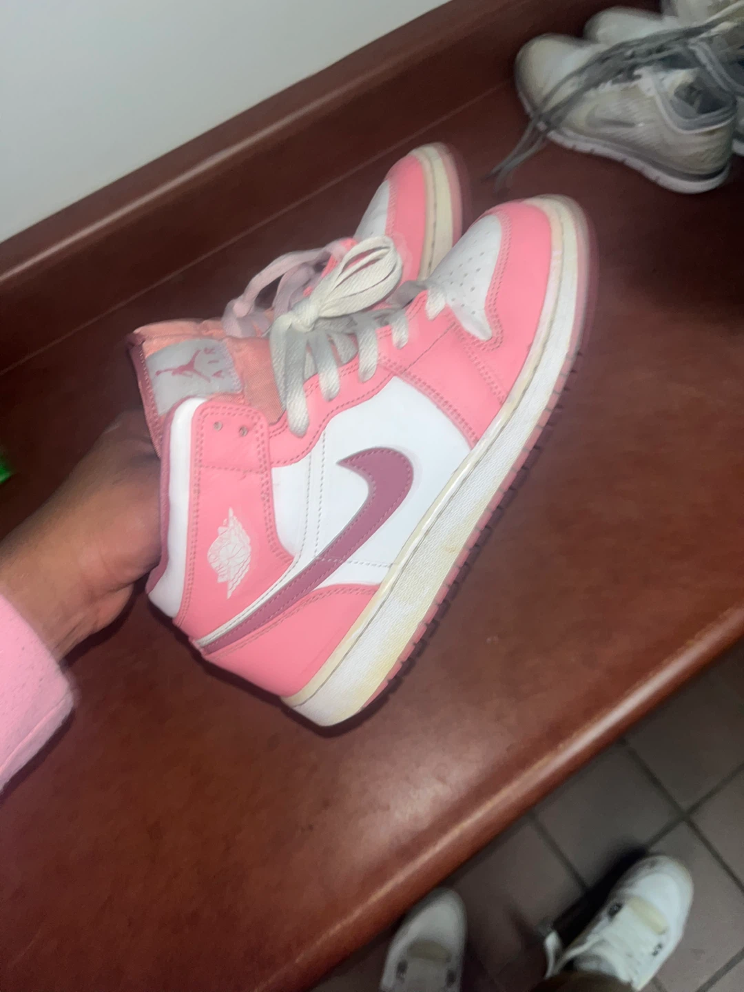 Nike Air Jordan 1 Mid Pink White Toddler Shoes US 7Y