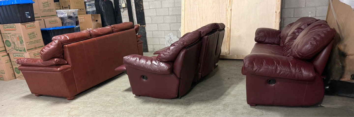 3 Burgundy Leather Reclining Sofas - photo 3