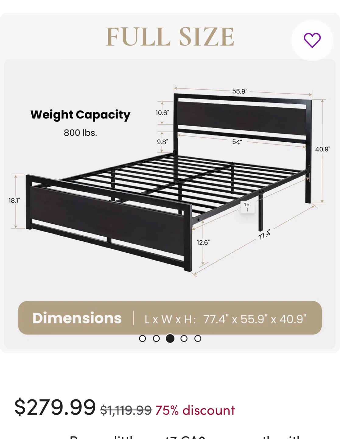 Full Size Metal Bed Frame- AS IS