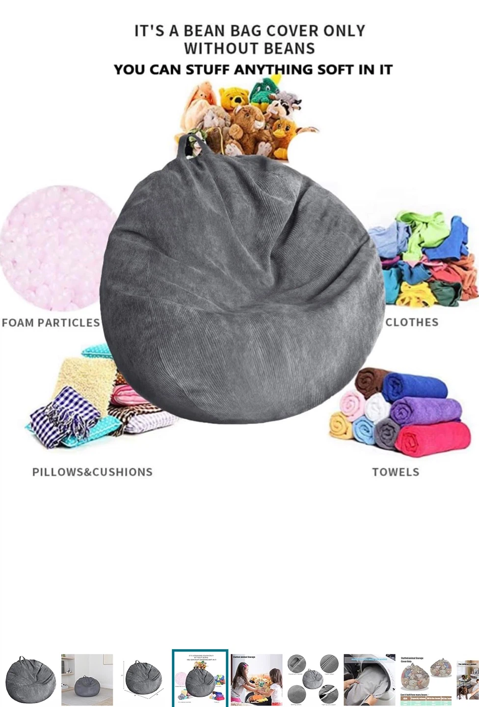 Grey Corduroy Bean Bag Cover - photo 3