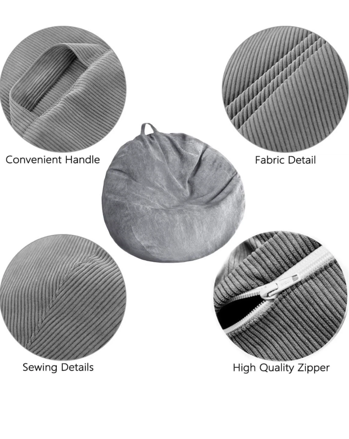 Grey Corduroy Bean Bag Cover - photo 4