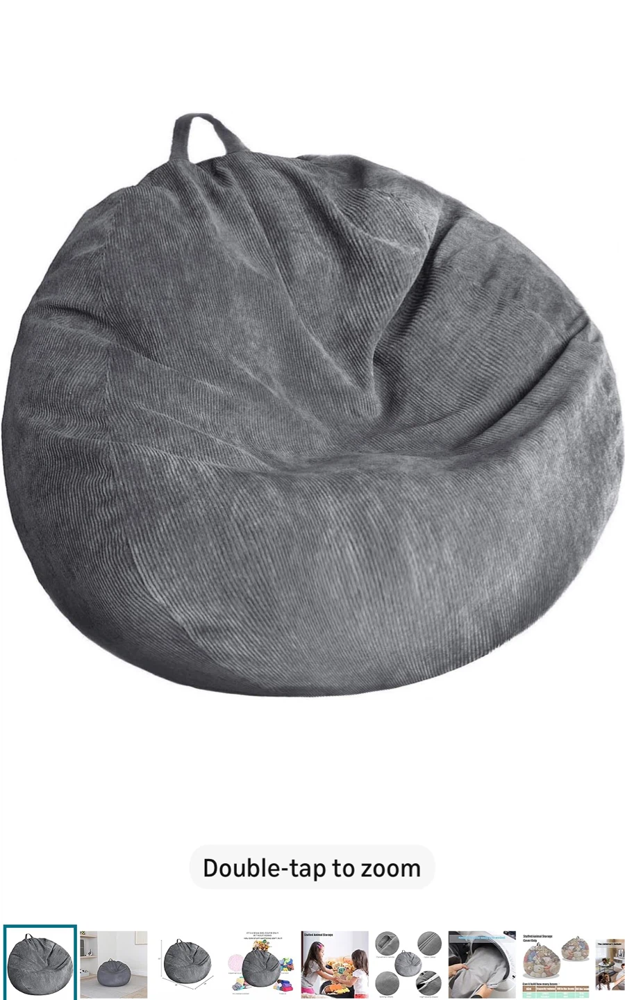 Grey Corduroy Bean Bag Cover