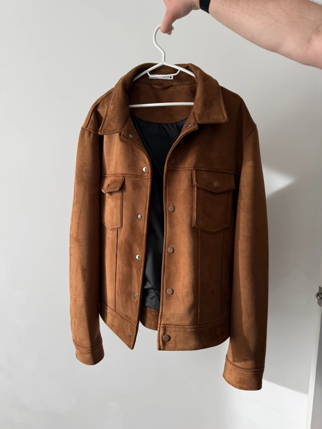 Zara Suede-like Trucker Jacket - Brown - XL