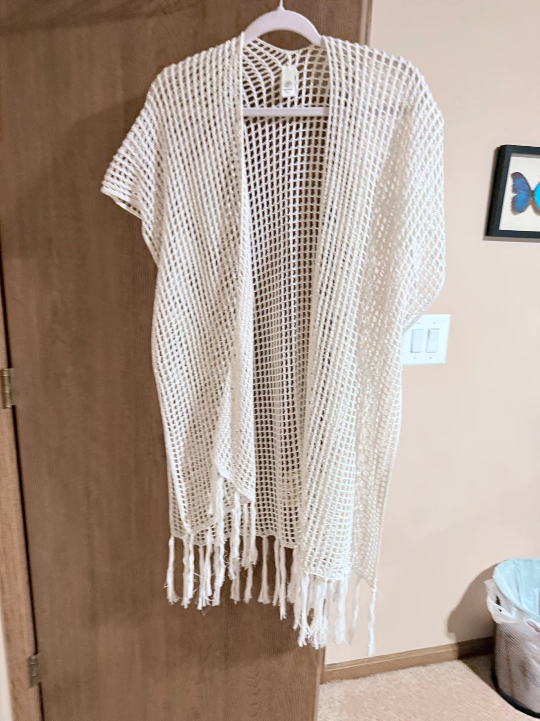 White Crochet Kimono Cardigan with Fringe - photo 3
