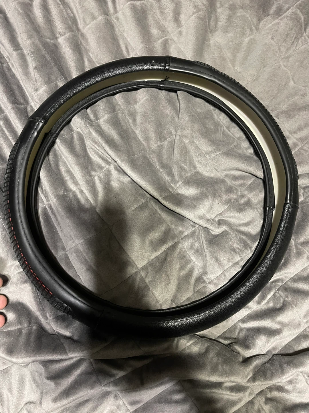 Black Steering Wheel Cover with Red Accents - photo 2