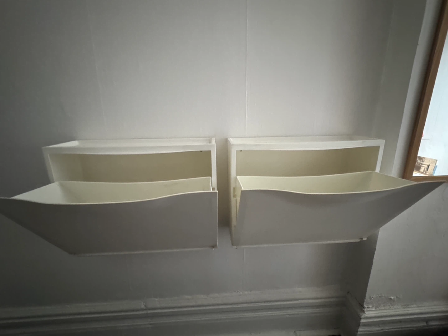 Pair of White Wall-Mounted Plastic Storage Bins - photo 2