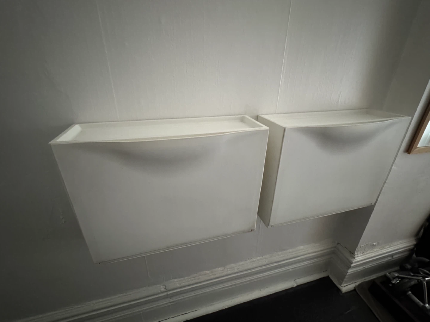Pair of White Wall-Mounted Plastic Storage Bins - photo 5