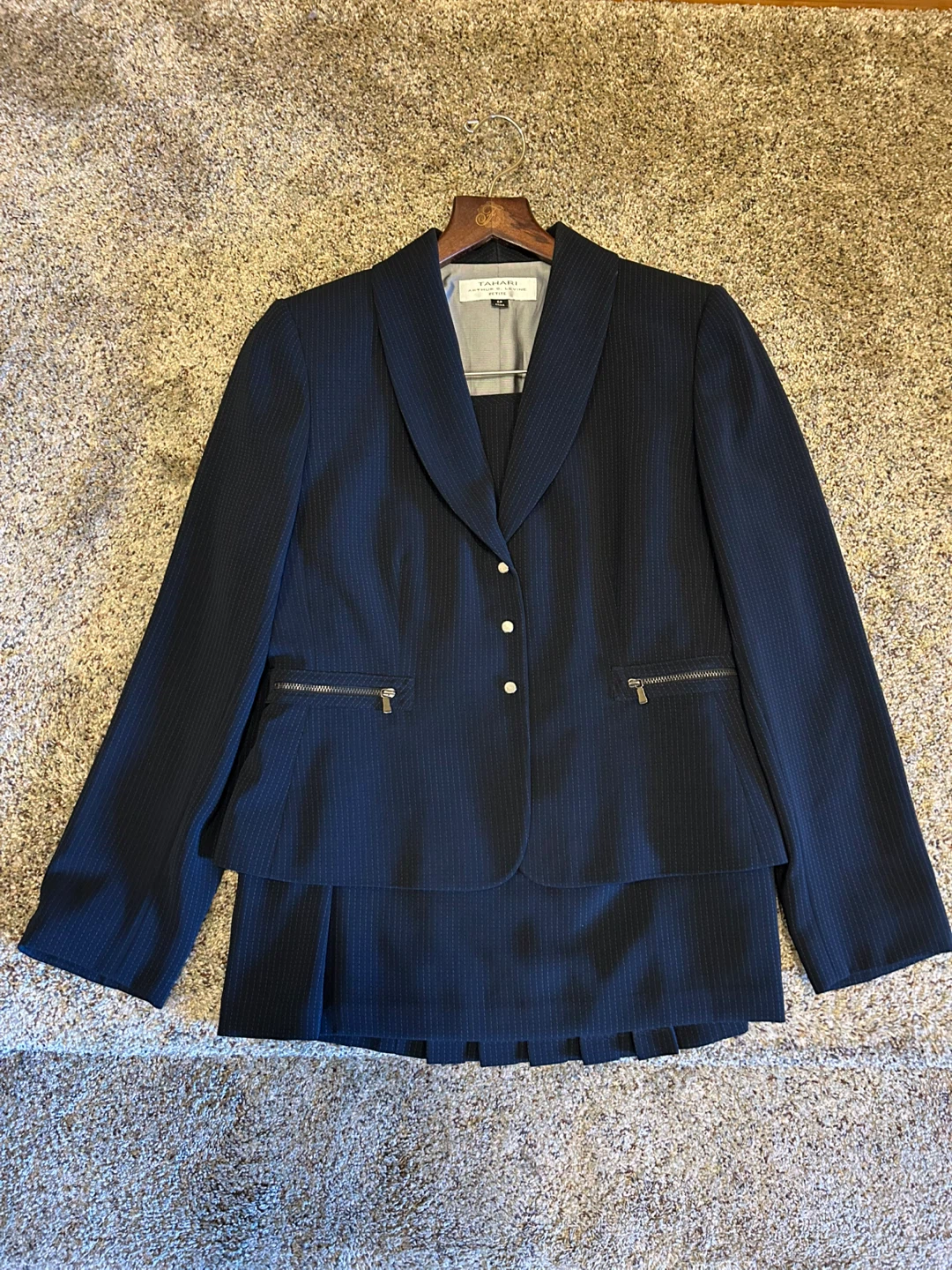 Tahari Petite 6 Pinstripe Suit Skirt & Blazer Set