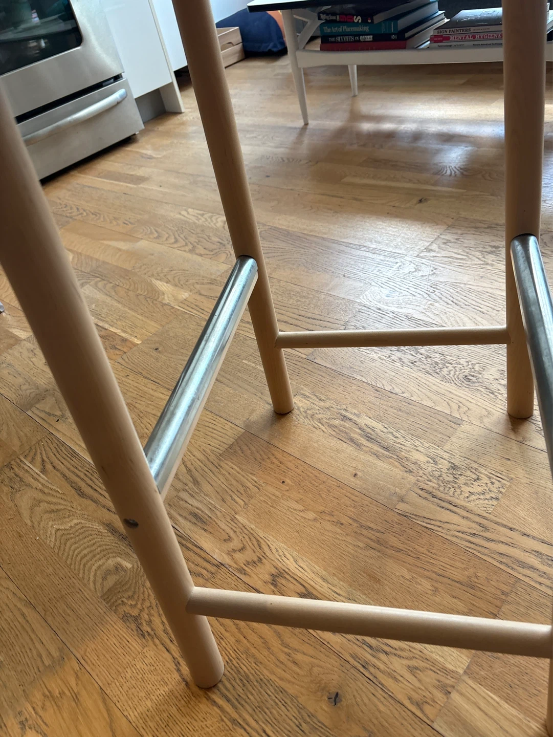 Natural Wood Bar Stools with Metal Footrests - photo 3