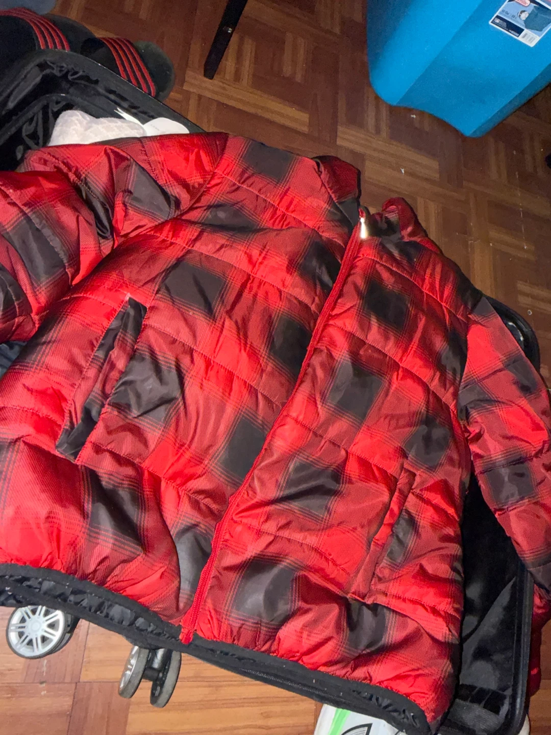 Red and Black Plaid Puffer Jacket