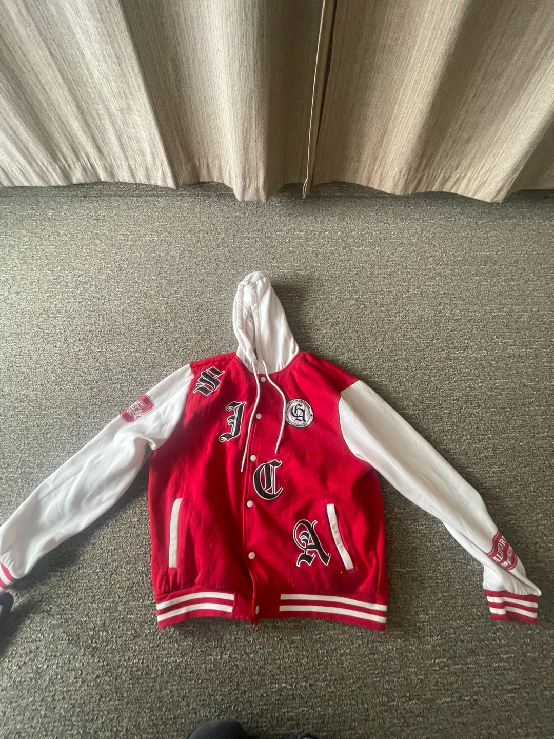 Red and White Letterman Jacket Hoodie