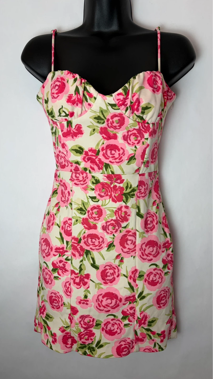 Zara Pink Ivory Rose Floral Mini Dress - photo 5