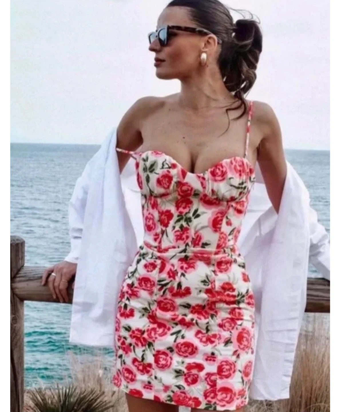 Zara Pink Ivory Rose Floral Mini Dress - photo 2