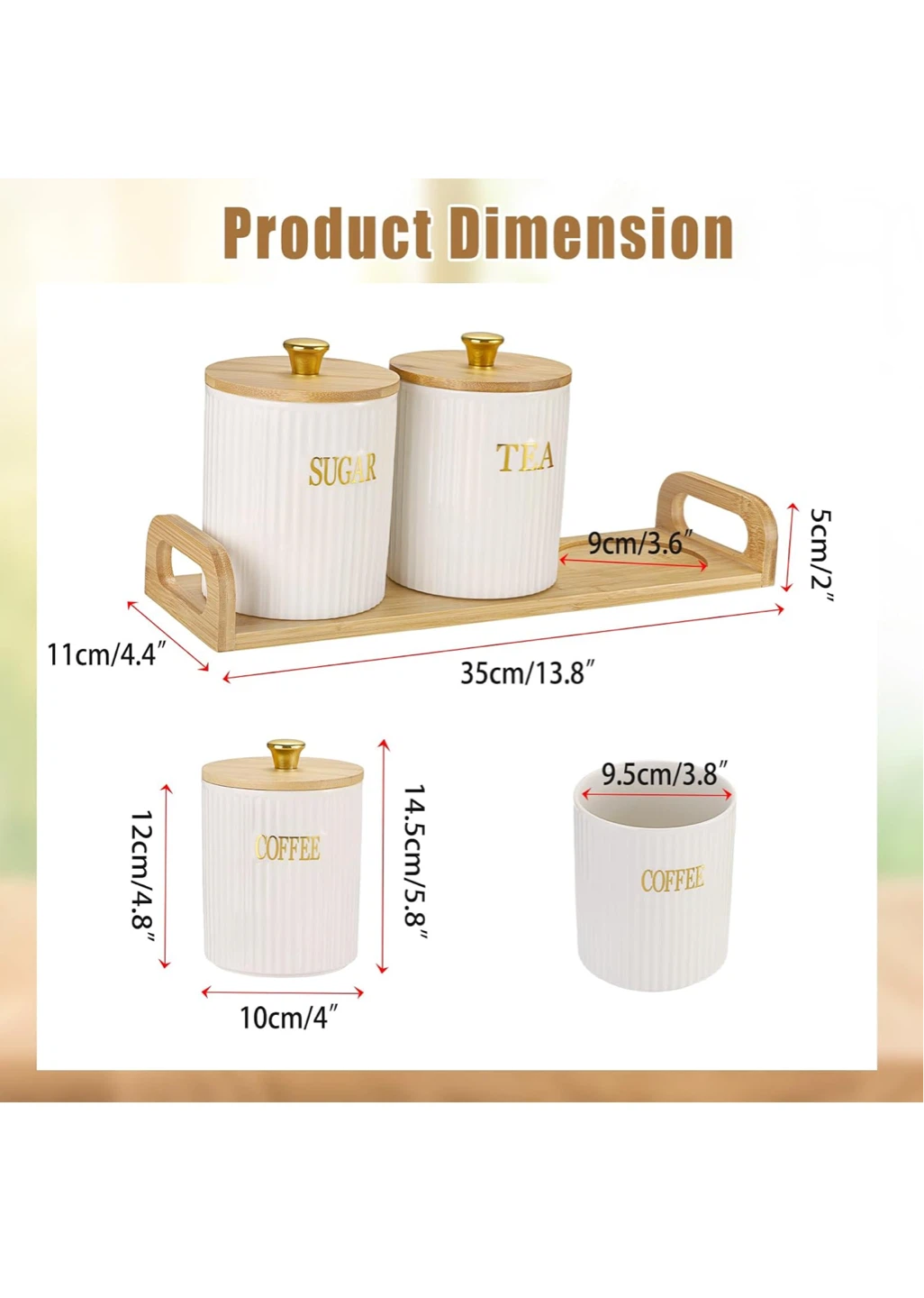 BTSKY 3 Pack Ceramic Canister Set with Wooden Tray - photo 3