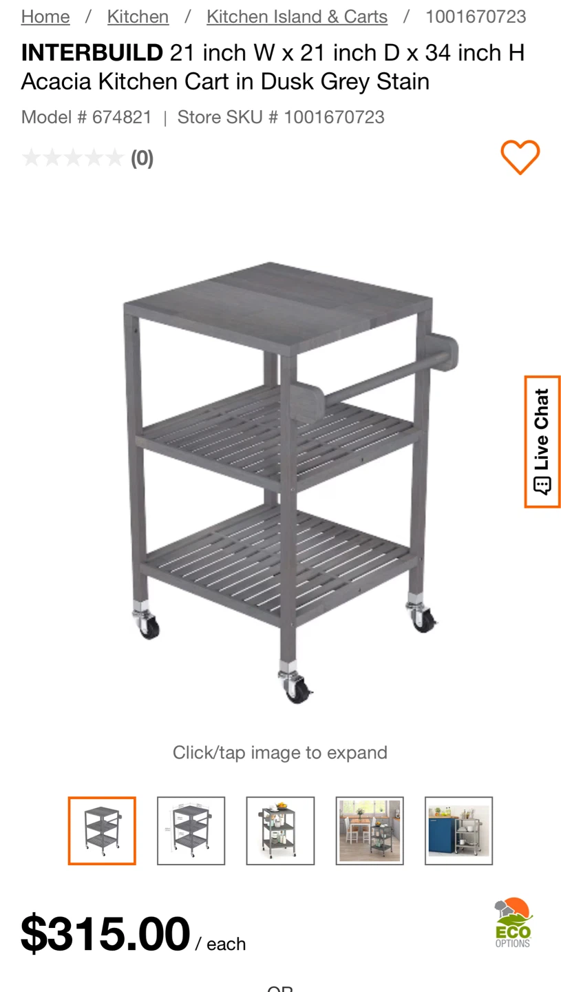 INTERBUILD Acacia Kitchen Cart - Dusk Grey Stain