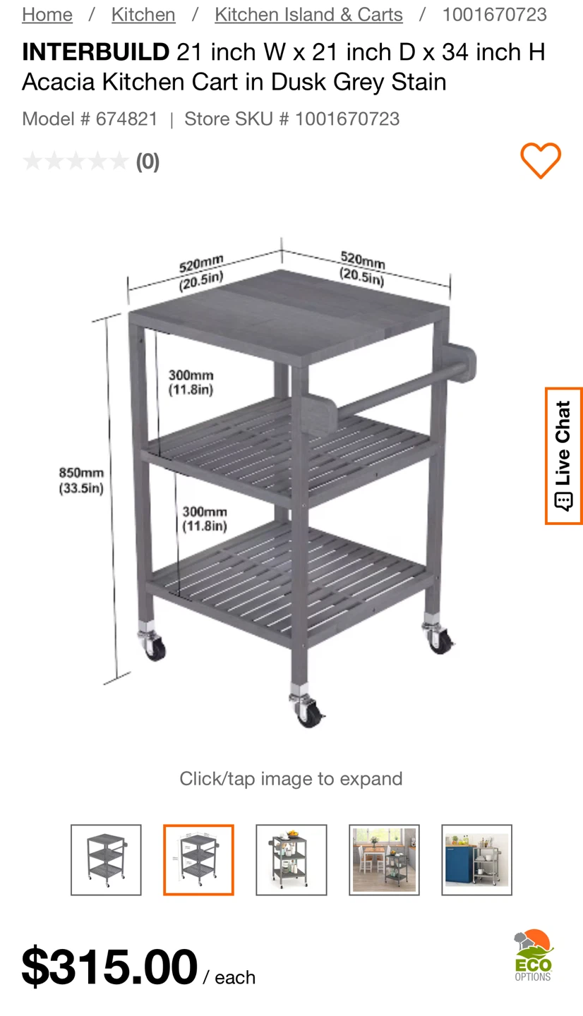 INTERBUILD Acacia Kitchen Cart - Dusk Grey Stain - photo 2