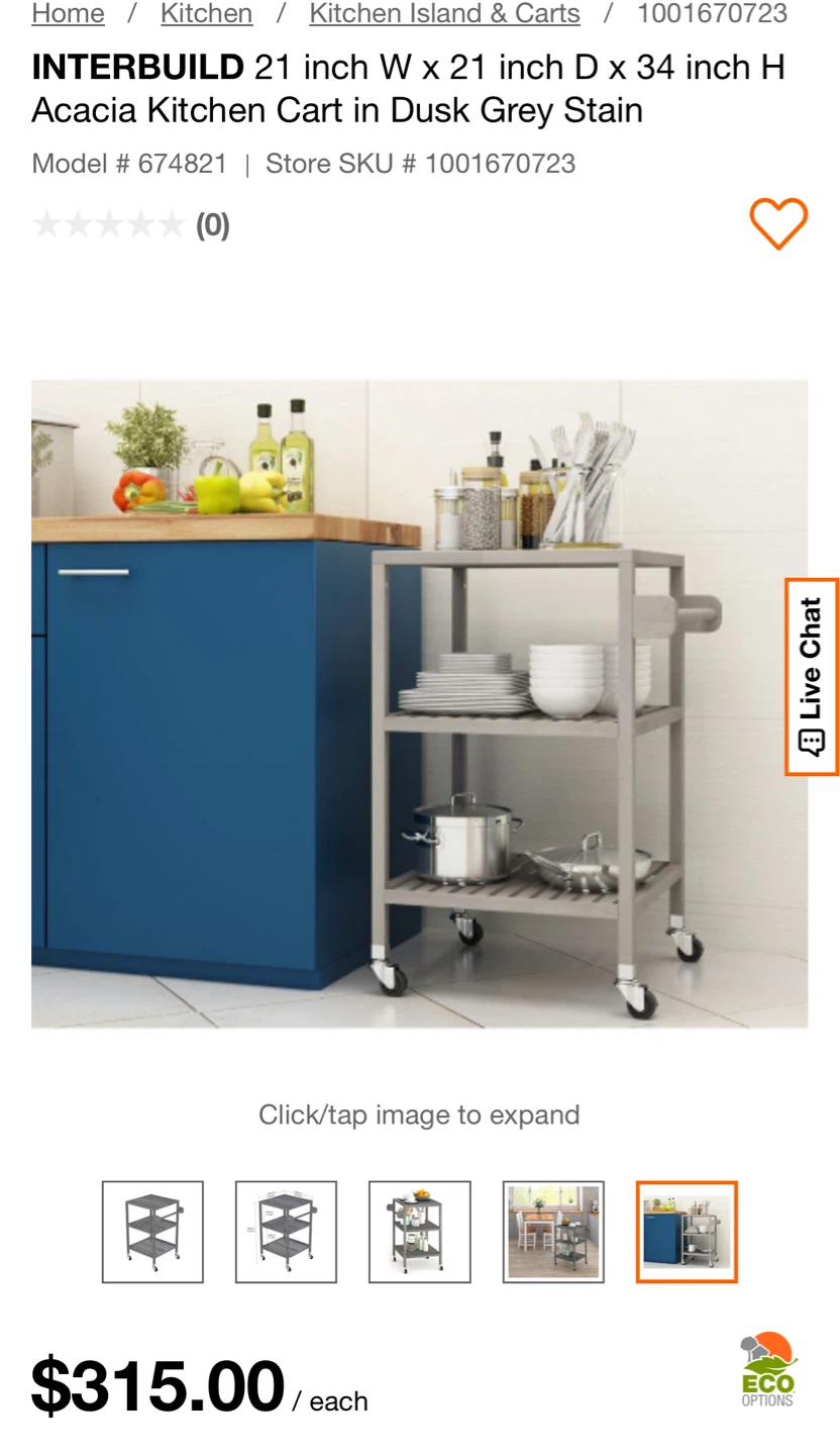 INTERBUILD Acacia Kitchen Cart - Dusk Grey Stain - photo 3
